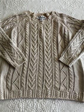 VTG Kritzia linen/cotton oversized beigeTextured Cable Crewneck Sweater